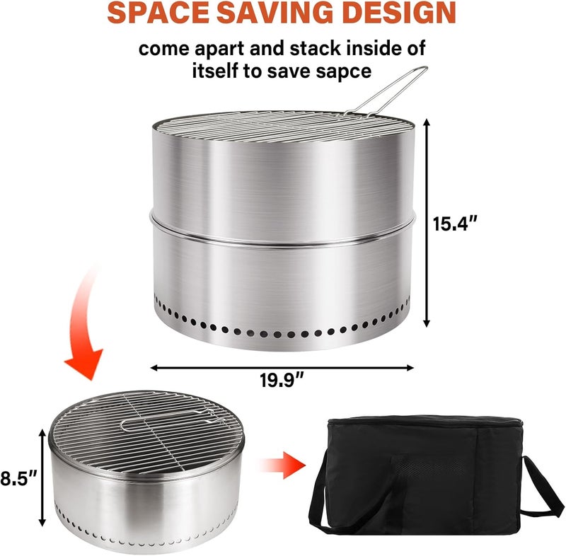 HGD 20 inch Smokeless Firepit Outdoor, Portable Smokeless Fire Pit for Camping with Travel Bag, Stainless Steel Wood Burning Stove for Backyard & Patio, Easy Setup & Compact Storage - Image 4